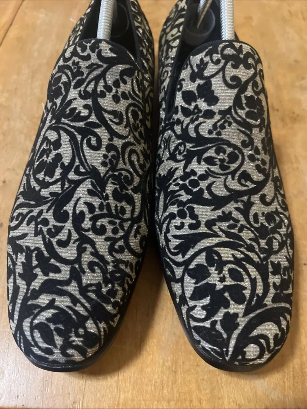 Stacy Adams Mens Swank Floral Velour OVERLAY Slip-on Loafers Black-silver Sz 11M